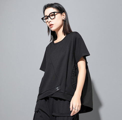 バイカラーTシャツ/カットソー アシンメトリー ギャザー /レディース モレビー|モード系ファッションブランド