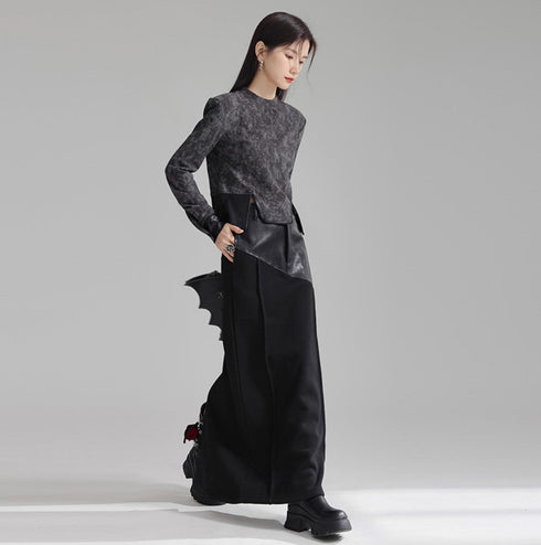 アシンメトリーレザーロングスカート パッチワーク /レディース モレビー|モード系ファッションブランド