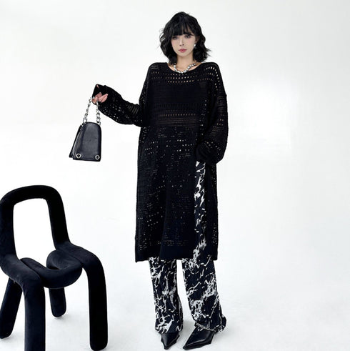 アシンメトリーオープンニットロングシャツ /レディース モレビー|モード系ファッションブランド