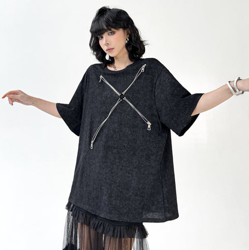 個性派モダン十字ファスナーTシャツ /レディース モレビー|モード系ファッションブランド