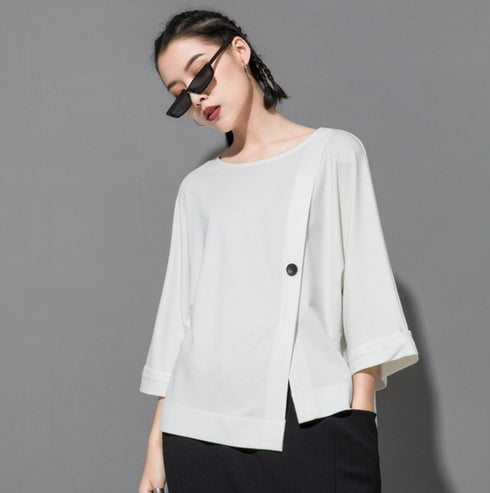 スリット入りアシンメトリー七分袖Tシャツ /レディース モレビー|モード系ファッションブランド