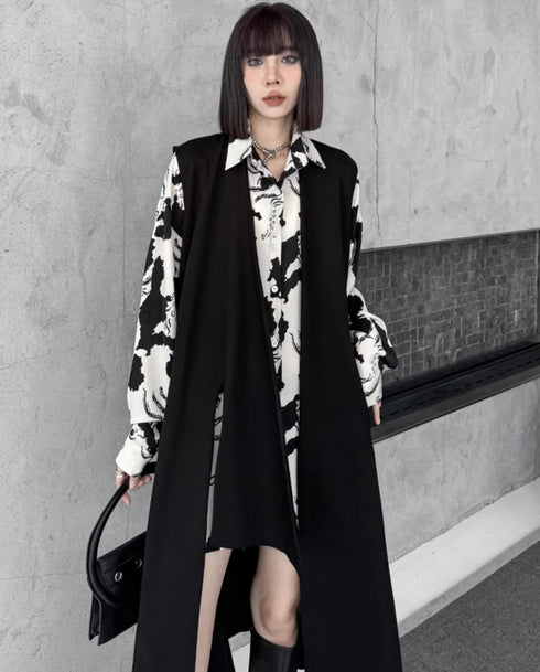 アシンメトリーロングカーディガン スタイリッシュ ブラック 無地 /レディース モレビー|モード系ファッションブランド