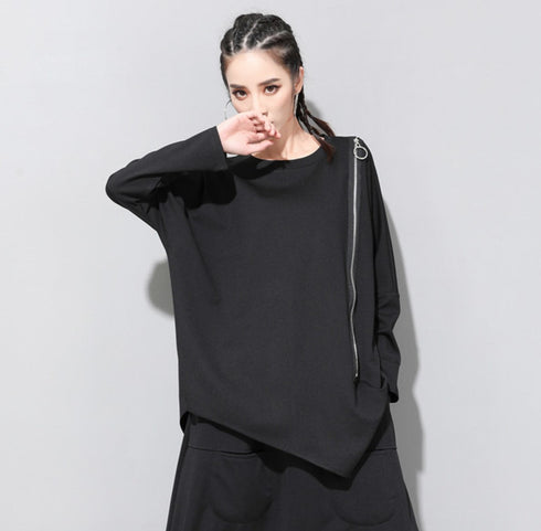 ヘムデザイン長袖ロングシャツ/カットソー アシンメトリー /レディース モレビー|モード系ファッションブランド