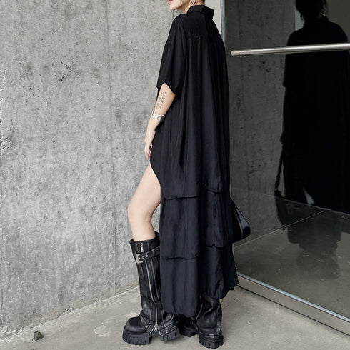 レイヤード風モダン半袖ロングワンピース /レディース モレビー|モード系ファッションブランド