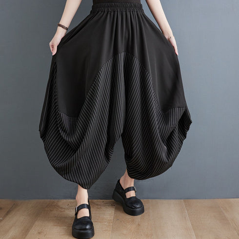 中性的 ゆったり袴パンツ クロップドパンツ ストライプ /ユニセックス ・メンズ モレビー|モード系ファッションブランド