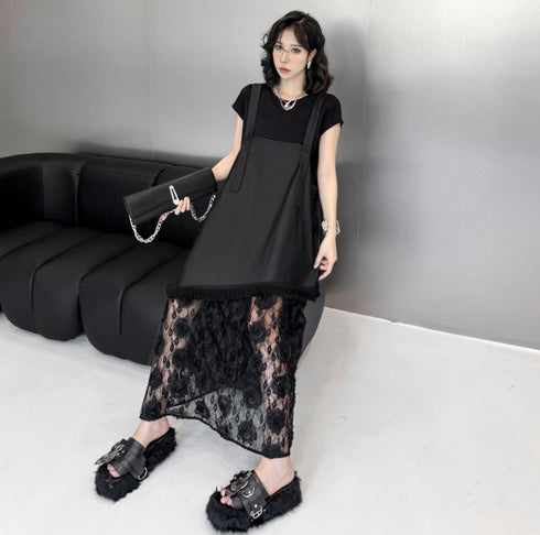 アシンメトリーレースサロペット シック モダン おしゃれ /レディース モレビー|モード系ファッションブランド