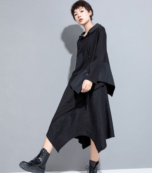 モダンアシンメトリー長袖Tシャツ/カットソー ブラック ホワイト /レディース モレビー|モード系ファッションブランド