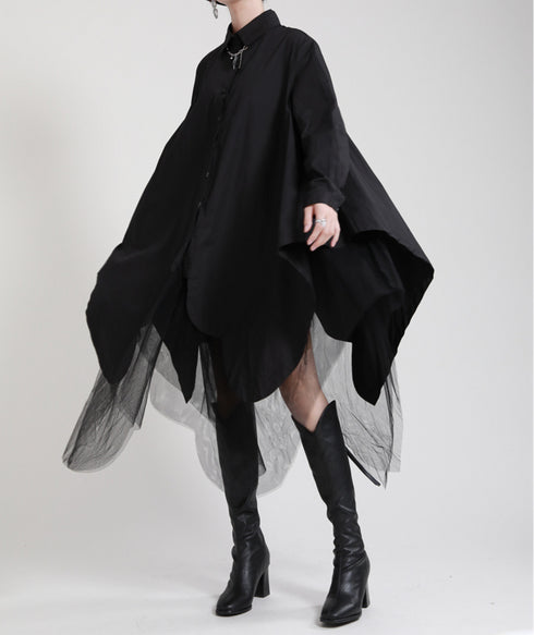 メッシュ仕様ミディ丈ワンピース ブラック ホワイト /レディース モレビー|モード系ファッションブランド