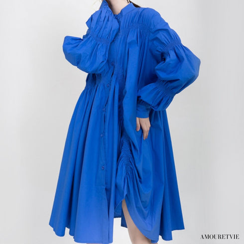 ミディ丈ギャザー仕様ワンピース アシンメトリーシャツワンピース ドレス /レディース モレビー|モード系ファッションブランド