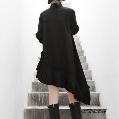 ミディ丈プリーツ仕様アシンメトリーワンピース フリル /レディース モレビー|モード系ファッションブランド