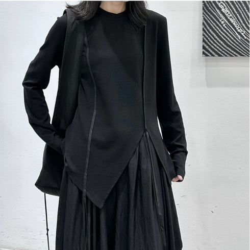 アシンメトリー長袖Tシャツ/カットソー ブラック ホワイト /レディース モレビー|モード系ファッションブランド