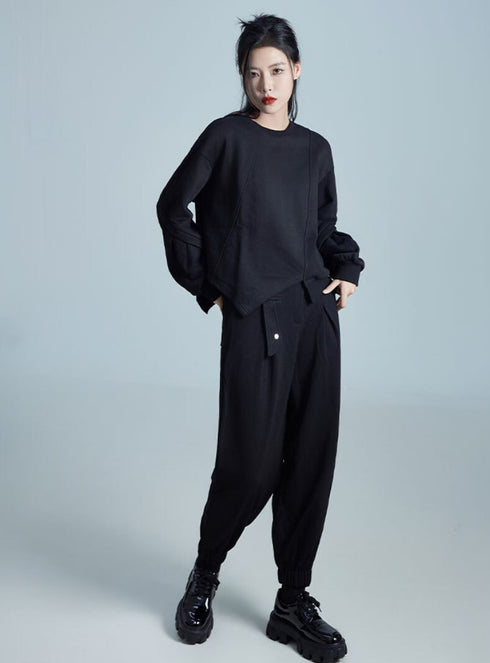 アシンメトリーブラックパーカー/スウェット スリット /レディース モレビー|モード系ファッションブランド