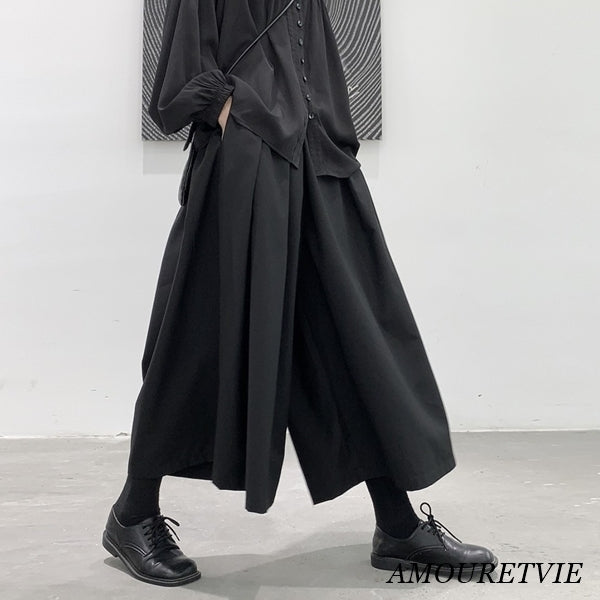 サルエルパンツ ワイドレッグパンツ ハーフパンツ ブラック /ユニセックス ・メンズ モレビー|モード系ファッションブランド