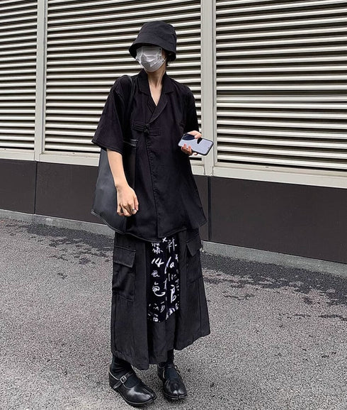 羽織風半袖和風シャツ 半袖 ブラック /ユニセックス ・メンズ モレビー|モード系ファッションブランド