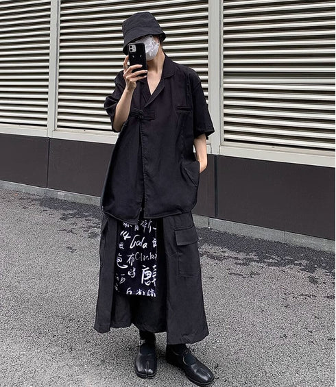 羽織風半袖和風シャツ 半袖 ブラック /ユニセックス ・メンズ モレビー|モード系ファッションブランド