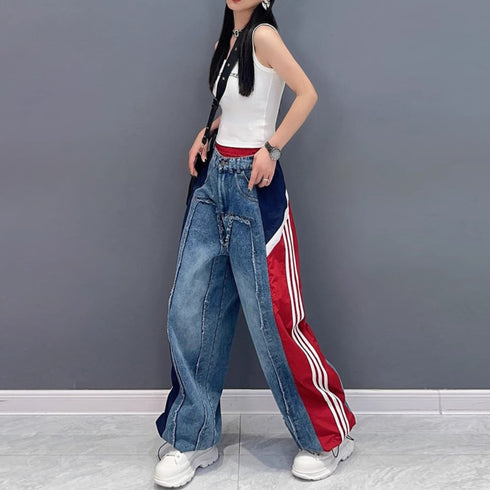 スリーラインアシンメトリーデニムジーンズ モダン ストリート /レディース モレビー|モード系ファッションブランド