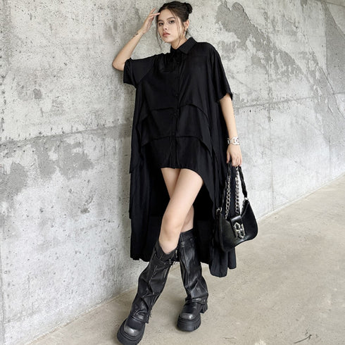 レイヤード風モダン半袖ロングワンピース /レディース モレビー|モード系ファッションブランド