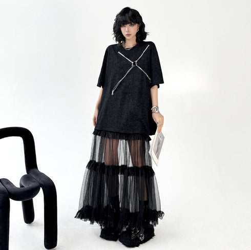 個性派モダン十字ファスナーTシャツ /レディース モレビー|モード系ファッションブランド