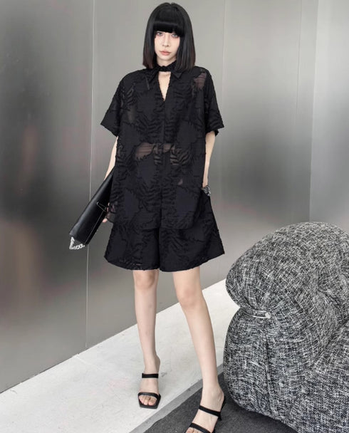 セットアップ 上下セット 半袖シャツ ショートパンツ メッシュ /レディース モレビー|モード系ファッションブランド