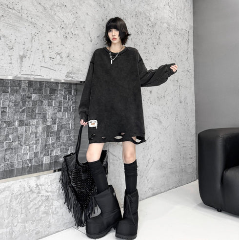 シック&モダンデザインダメージ加工スウェットシャツ /レディース モレビー|モード系ファッションブランド