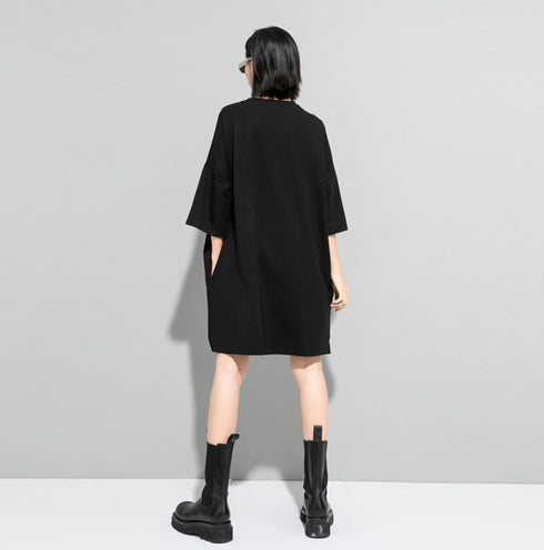 アシンメトリーブラックロングTシャツ おしゃれ モダン 個性 無地 /レディース モレビー|モード系ファッションブランド