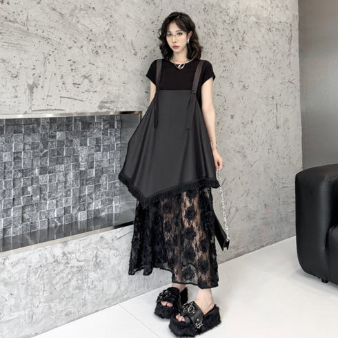 アシンメトリーレースサロペット シック モダン おしゃれ /レディース モレビー|モード系ファッションブランド