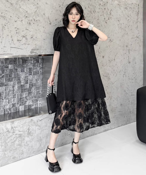 Aラインスカート半袖レース仕様ロングワンピース /レディース モレビー|モード系ファッションブランド