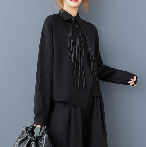 香港風アシンメトリーブラックシャツ /レディース モレビー|モード系ファッションブランド