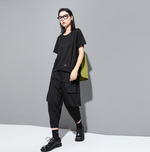 バイカラーTシャツ/カットソー アシンメトリー ギャザー /レディース モレビー|モード系ファッションブランド