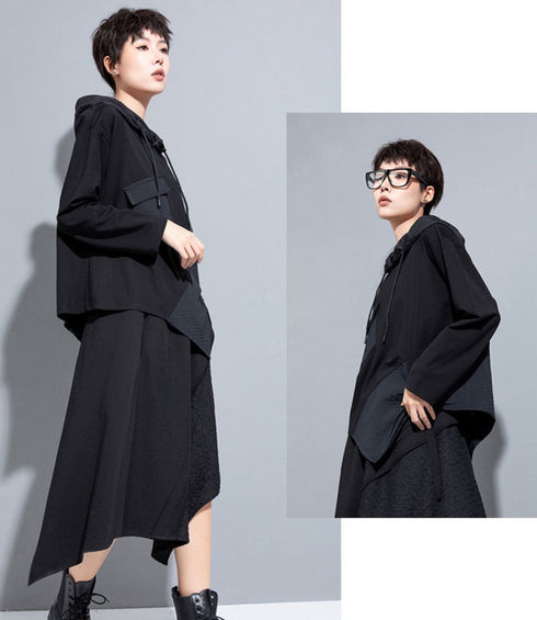 モダンアシンメトリー長袖Tシャツ/カットソー ブラック ホワイト /レディース モレビー|モード系ファッションブランド