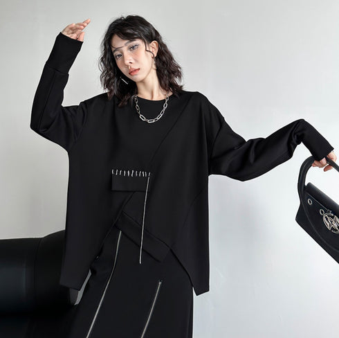 アシンメトリーデザインブラックスウェット/トレーナー おしゃれ /レディース モレビー|モード系ファッションブランド