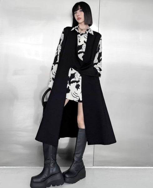 アシンメトリーロングカーディガン スタイリッシュ ブラック 無地 /レディース モレビー|モード系ファッションブランド