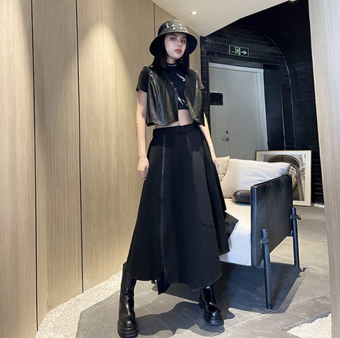 ファスナータイプアシンメトリーロングスカート モダン おしゃれ /レディース モレビー|モード系ファッションブランド