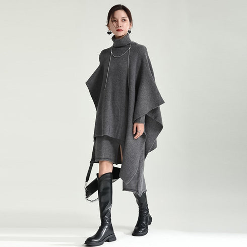 レイヤードアシンメトリーミディ丈ワンピース セーター ツーピース セット /レディース モレビー|モード系ファッションブランド