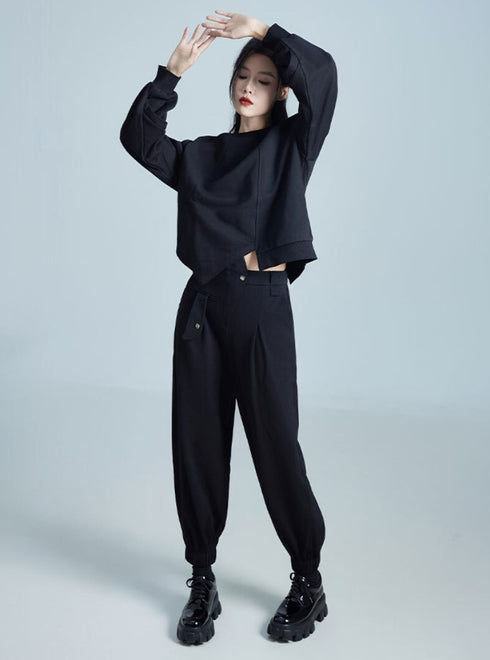 アシンメトリーブラックパーカー/スウェット スリット /レディース モレビー|モード系ファッションブランド