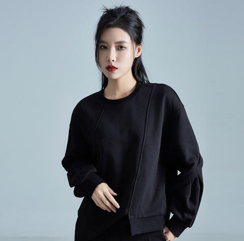 アシンメトリーブラックパーカー/スウェット スリット /レディース モレビー|モード系ファッションブランド