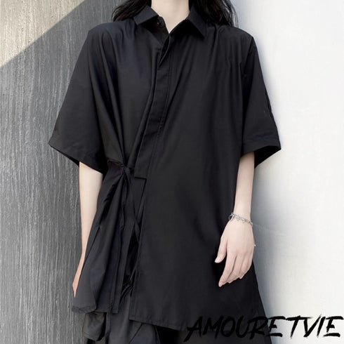 羽織風アシンメトリーシャツ ブラック /ユニセックス モレビー|モード系ファッションブランド