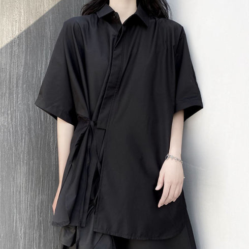 羽織風アシンメトリーシャツ ブラック /ユニセックス モレビー|モード系ファッションブランド