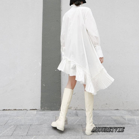 ミディ丈プリーツ仕様アシンメトリーワンピース フリル /レディース モレビー|モード系ファッションブランド