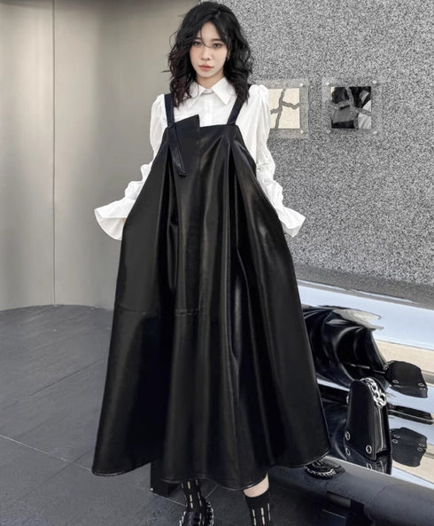 Aラインレザーサロペット ブラック /レディース モレビー|モード系ファッションブランド