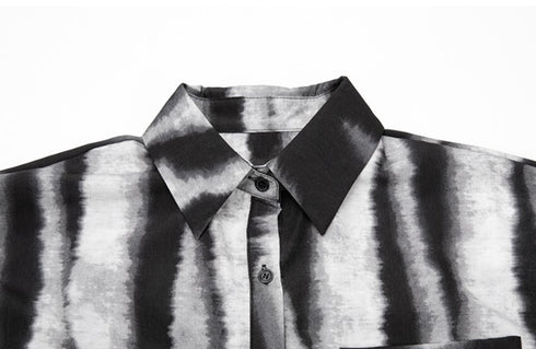 アシンメトリーストライプモノトーン白黒長袖シャツ /ユニセックス モレビー|モード系ファッションブランド