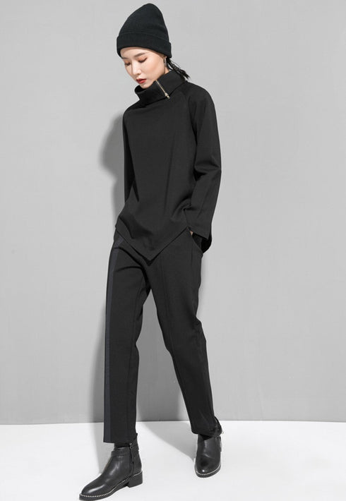 ハイネックトレーナー/スウェット アシンメトリー ブラック /レディース モレビー|モード系ファッションブランド