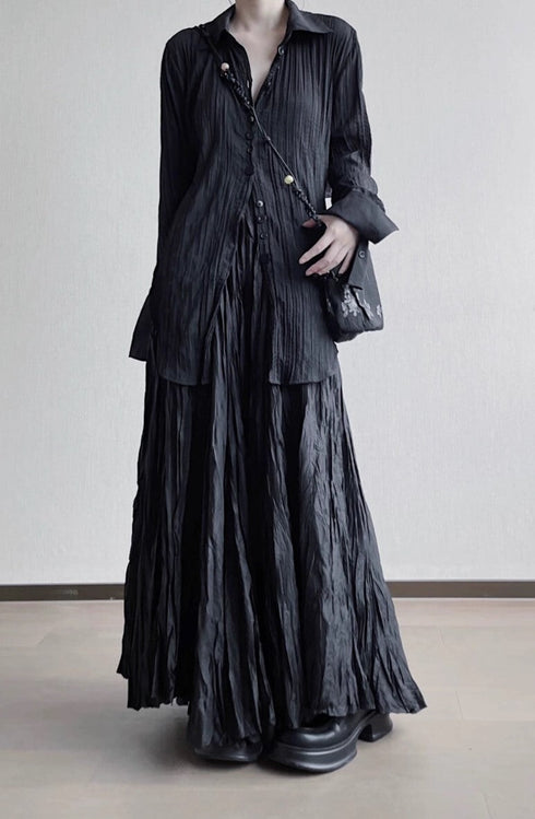 中性的 シワ加工モダンロングシャツ ホワイト ブラック /ユニセックス ・メンズ モレビー|モード系ファッションブランド