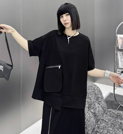 アシンメトリーセットアップ 上下セット 半袖シャツ ロングスカート ブラック /レディース モレビー|モード系ファッションブランド