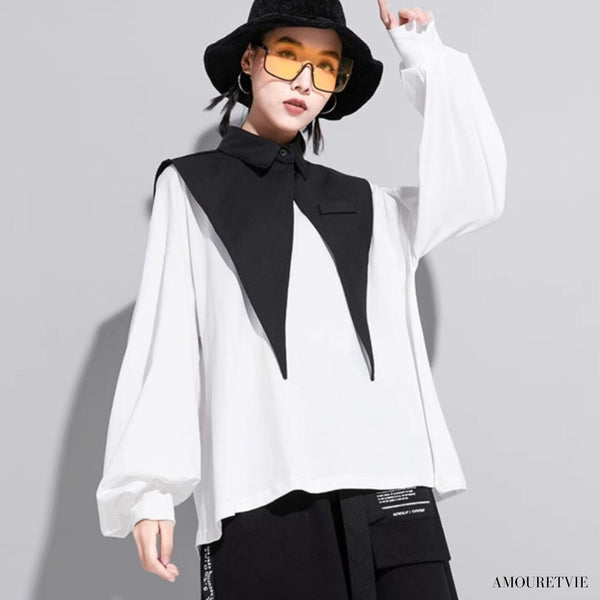 ロングTシャツ 長袖シャツ おしゃれ襟 セット モダン 白 ホワイト 黒 ブラック スタイリッシュ /レディース モレビー|モード系ファッションブランド