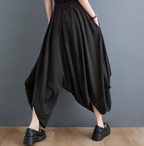 中性的 ゆったり袴パンツ クロップドパンツ ストライプ /ユニセックス ・メンズ モレビー|モード系ファッションブランド