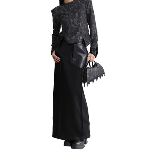 アシンメトリーレザーロングスカート パッチワーク /レディース モレビー|モード系ファッションブランド