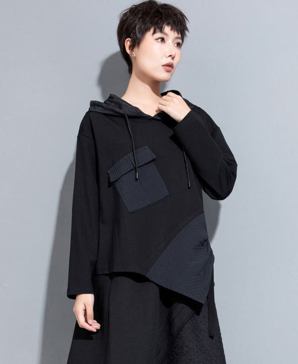 モダンアシンメトリー長袖Tシャツ/カットソー ブラック ホワイト /レディース モレビー|モード系ファッションブランド