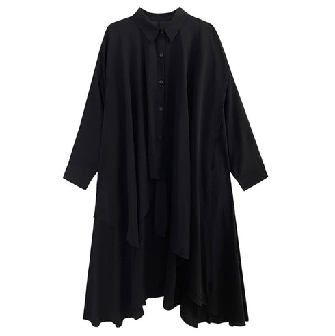 アシンメトリーモダンブラックロングシャツ /レディース モレビー|モード系ファッションブランド