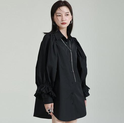 プリーツロングシャツ/ブラウス パフスリーブ ランタンスリーブ /レディース モレビー|モード系ファッションブランド